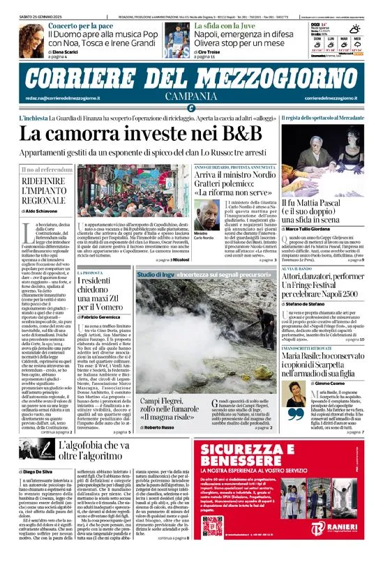 Prima-pagina-corriere del mezzogiorno-del-2025-01-25